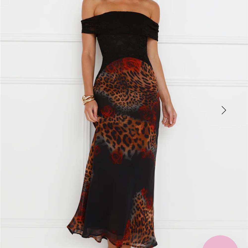 Hello Molly Black and Leopard Print Midi Dress